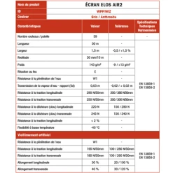 Accessoires De Couverture Écran De Sous-toiture AiR2 HPV ELOS 1.50 X 50 M 404331-01 -Promos Couverture Magasin ecran 20air2 20 20grille 20descriptif 20caract c3 a9ristiques